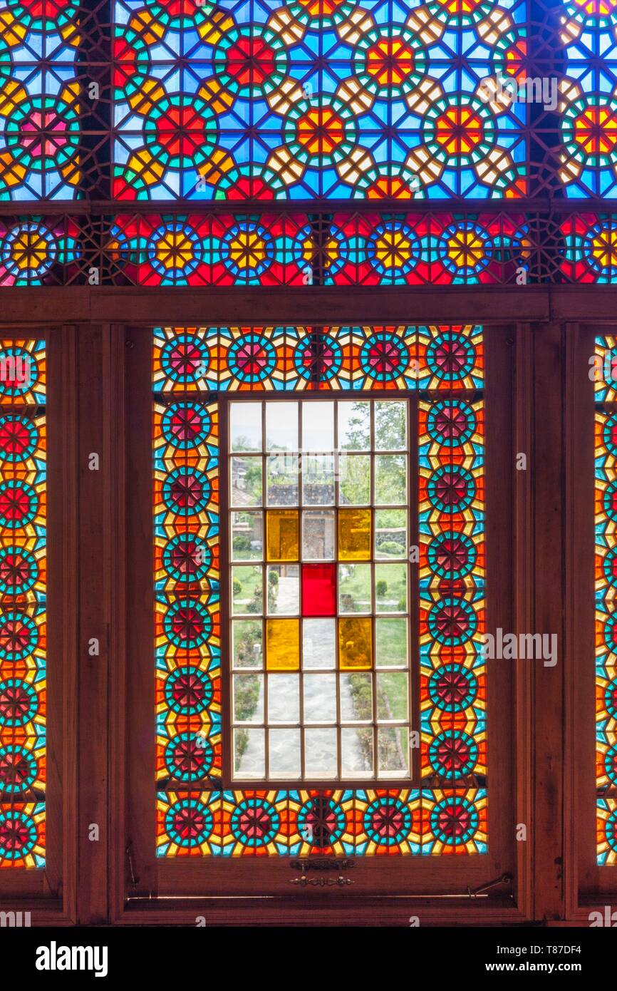 Azerbaijan, Sheki, Winter Palace, 18th century, traditional stained glass window Stock Photo
