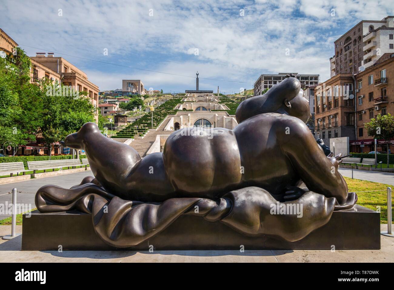 cigarette statue Armenia, Yerevan, The Cascade, Woman Smoking Cigarette, statue by Fernando  Botero Stock Photo