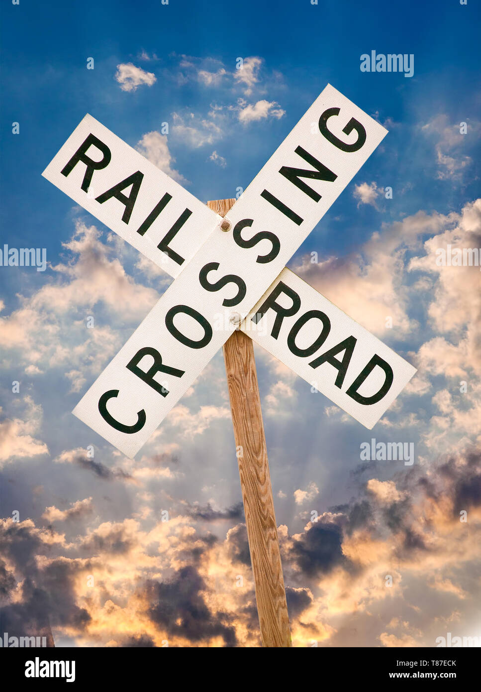 Simple railroad crossing sign cross Stock Photo