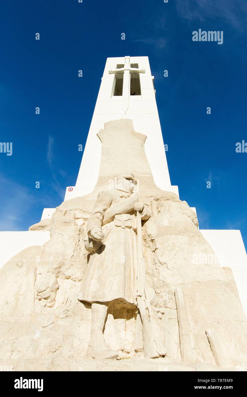 France, Meuse, Argonne region, Vauquois, Butte de Vauquois listed as one of the most important area of First World War in the Mine War, The Butte de Vauquois War Memorial built in 1925 on the very same place where the vanished townhall was Stock Photo
