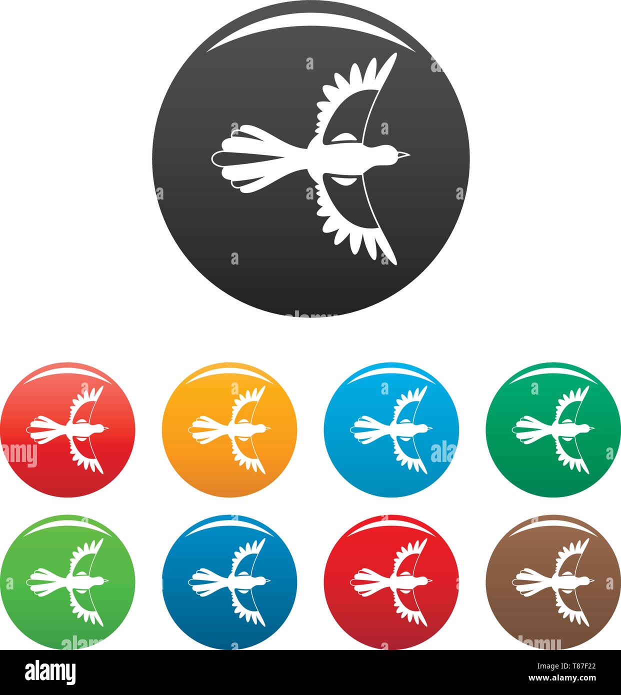 Air fly magpie icons set 9 color vector isolated on white for any design Stock Vector