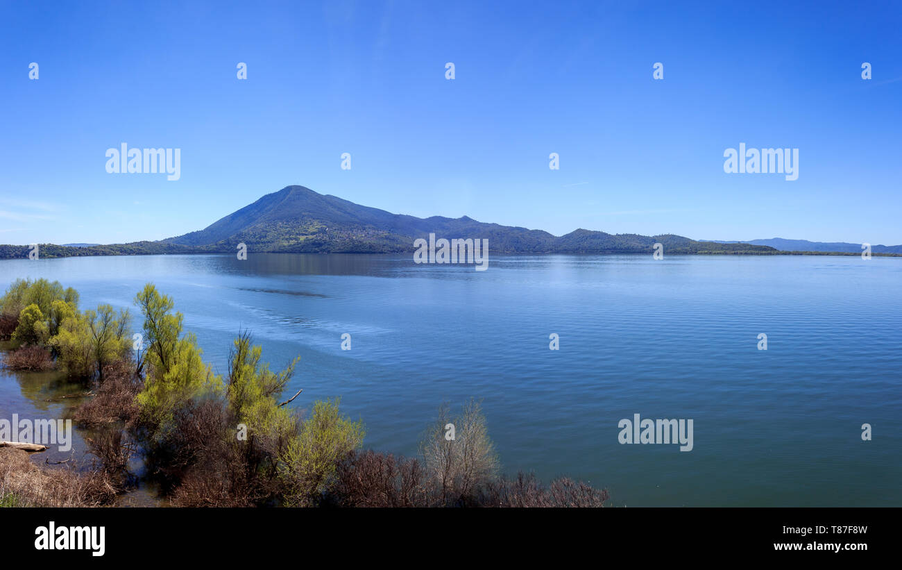 A multi-shot panorama of Mt Konocti overlooking Clear Lake, California, USA Stock Photo