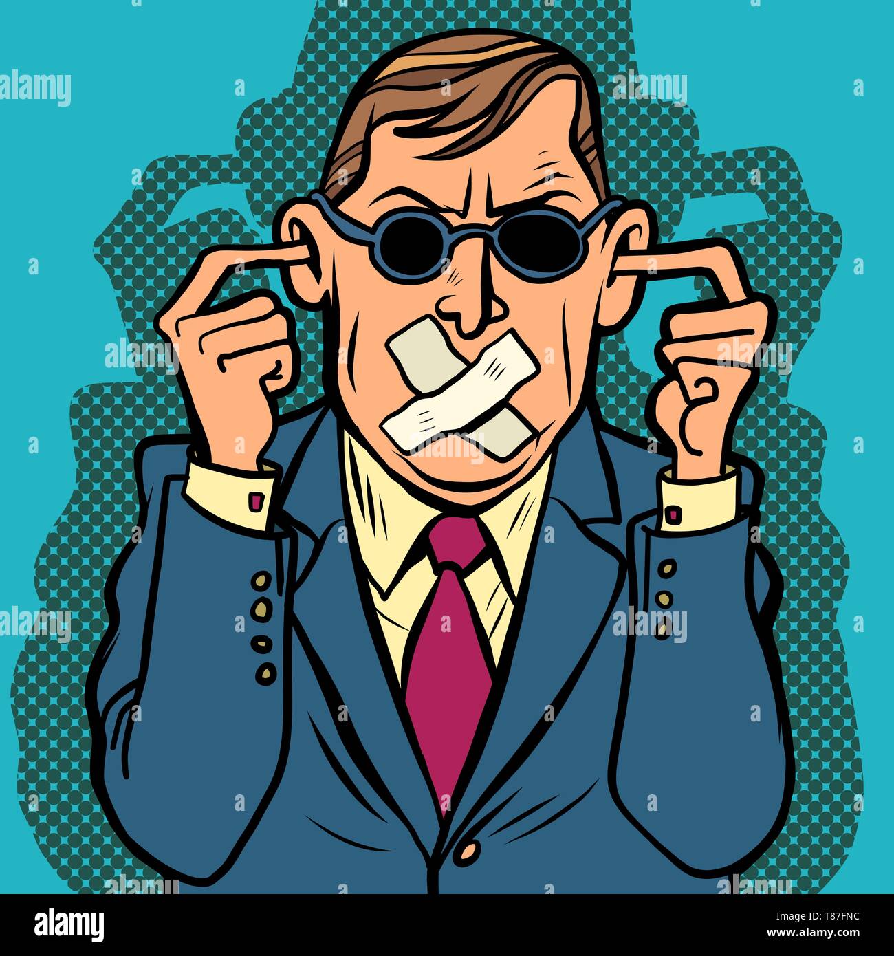 man blind dumb deaf censorship. Comic cartoon pop art retro drawing  illustration Stock Vector Image & Art - Alamy