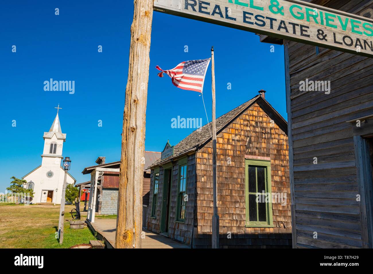 United States, South Dakota, The 1880 Town consists mainly of old buildings that were found in the area, and over the last several decades, it has been expanded with many additional authentic old buildings, artifacts and memorabilia, Dances with Wolves with Kevin Costner was partly shot there Stock Photo