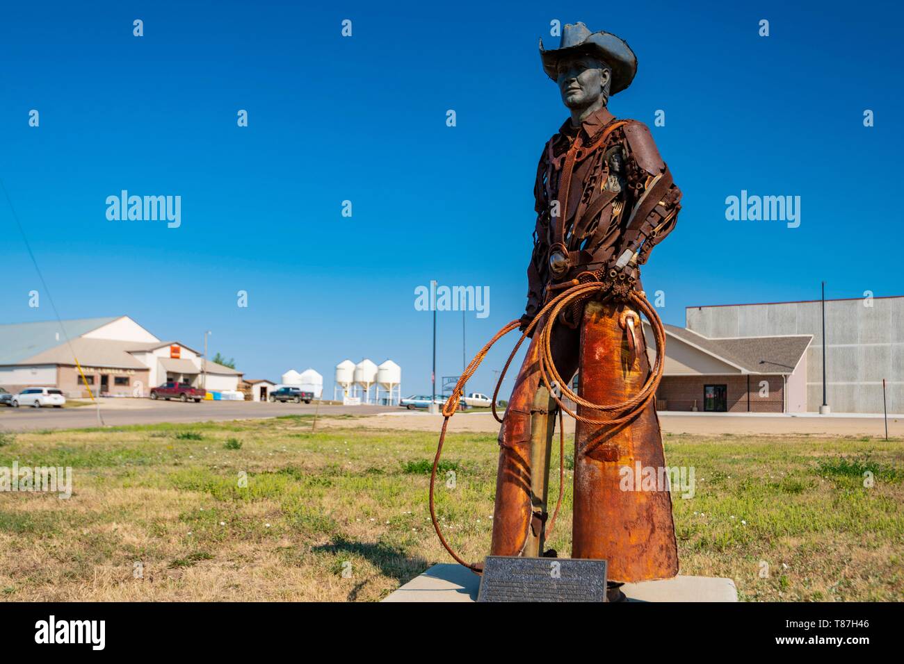 United States, South Dakota, Faith, iron statue of famous rodeo cowboy Bud Day Stock Photo