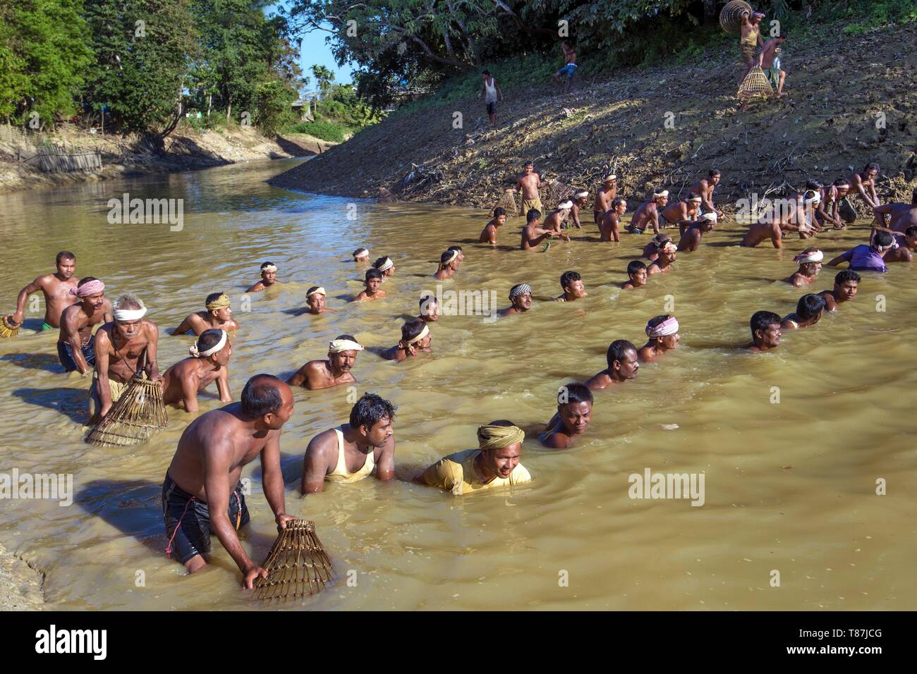 India, Assam, Sibsagar, community fishing Stock Photo