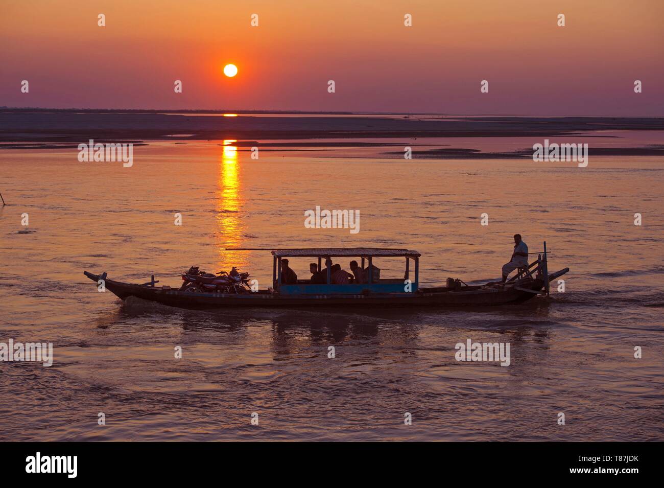 India, Assam, Majuli island in the middle of the Brahmapoutre river, the ferry Stock Photo