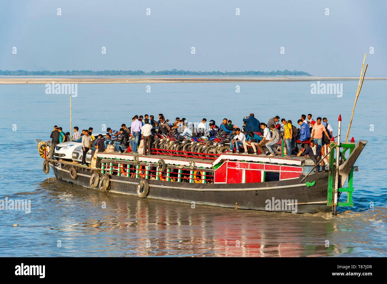 India, Assam, Majuli island in the middle of the Brahmapoutre river, the ferry Stock Photo