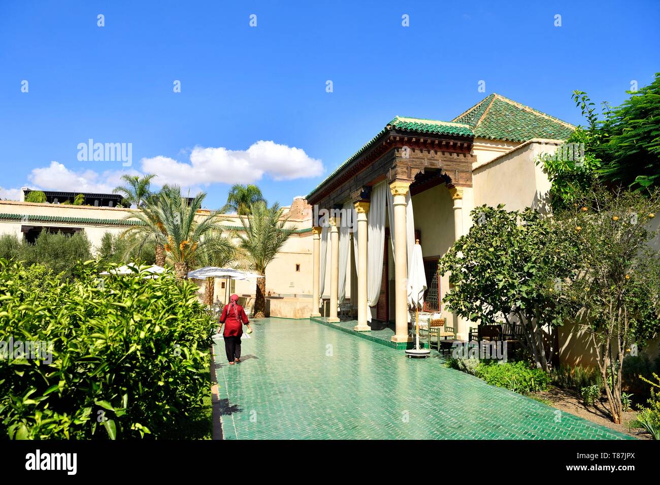 Morocco, High Atlas, Marrakesh, Imperial City, medina listed as World Heritage by UNESCO, Secret Garden (Le Jardin secret), rue Maouassine Stock Photo