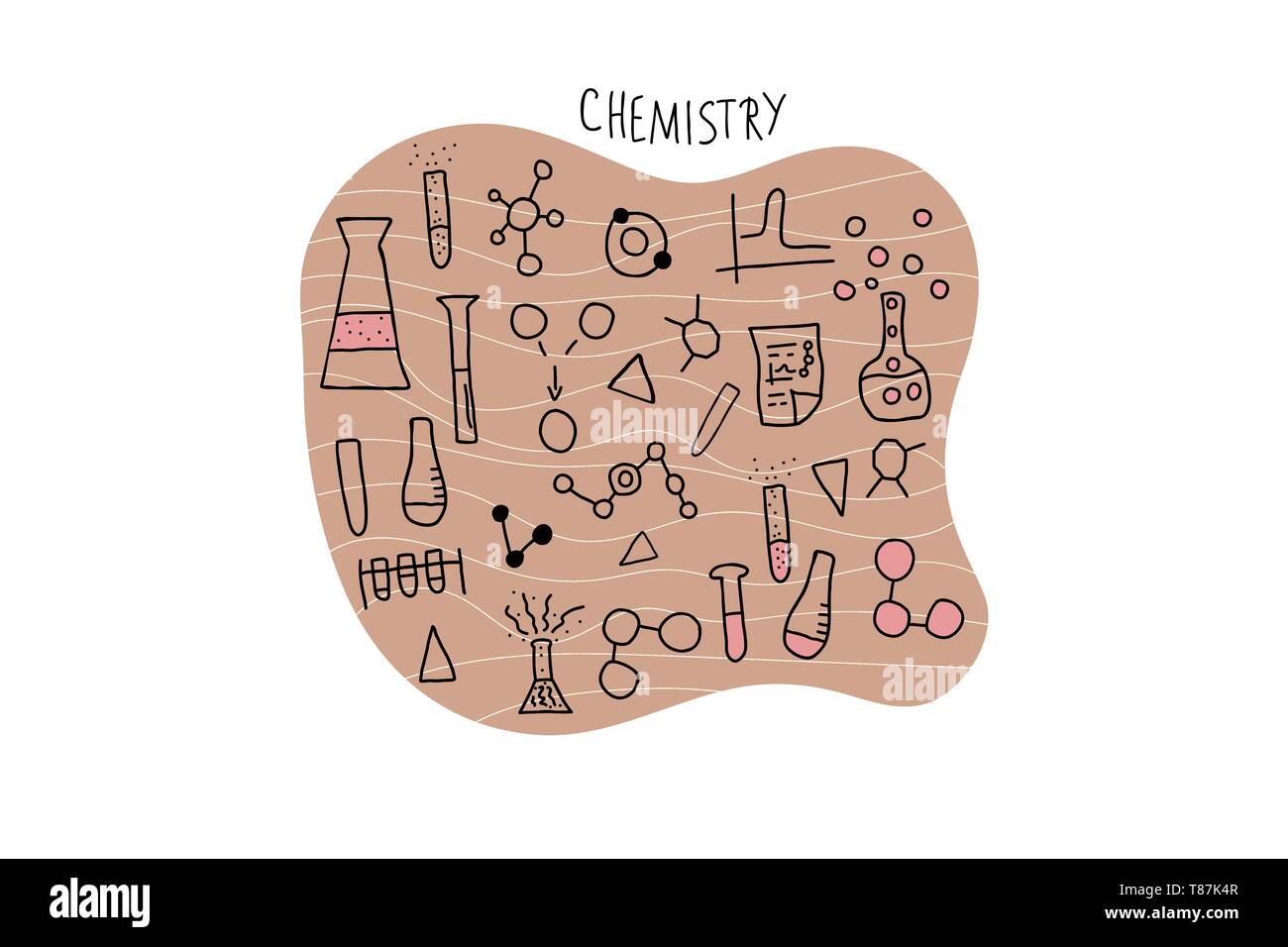 Chemistry objects in doodle style. Science research symbols isolated on ...