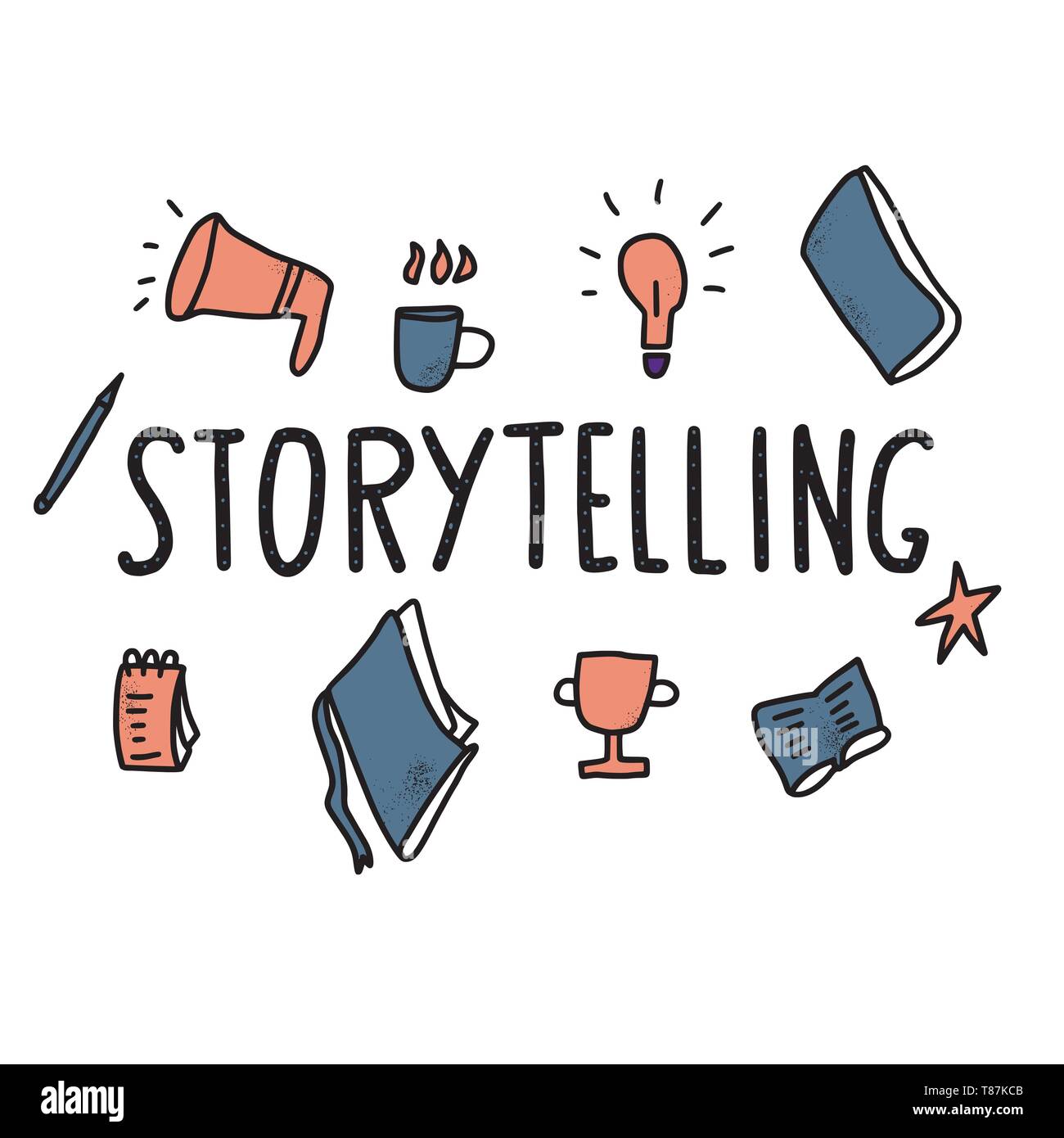 Storytelling handwritten lettering with hand drawn decoration. Poster  template with quote. Vector color conceptual illustration Stock Vector  Image & Art - Alamy