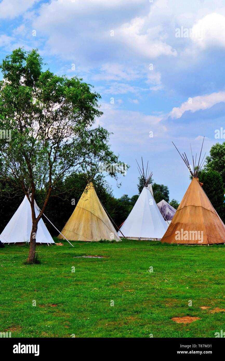 traditional Teepee tent camping in germany near german river lahn Stock  Photo - Alamy
