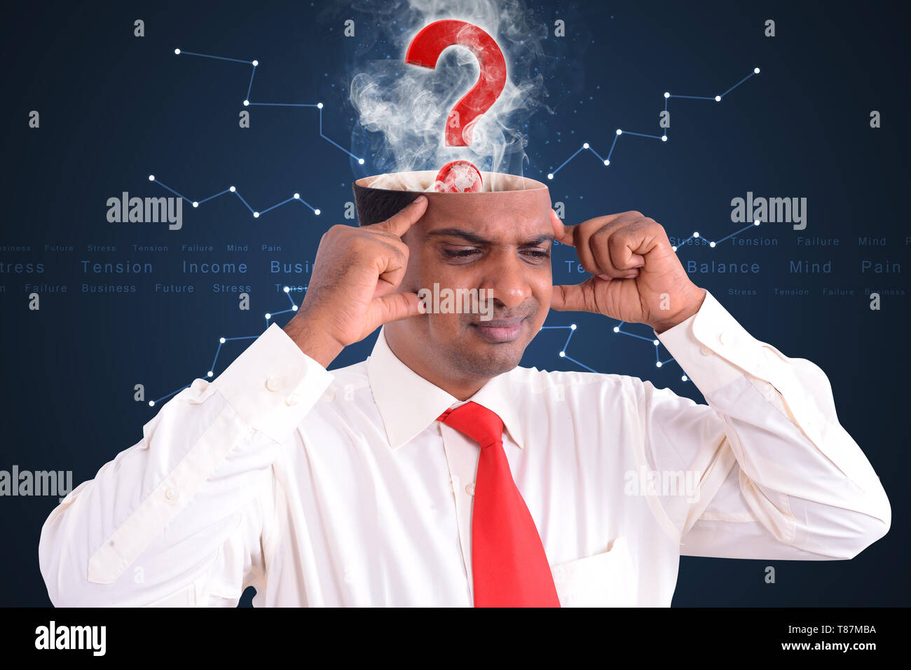 Filled out question inside businessman head Stock Photo