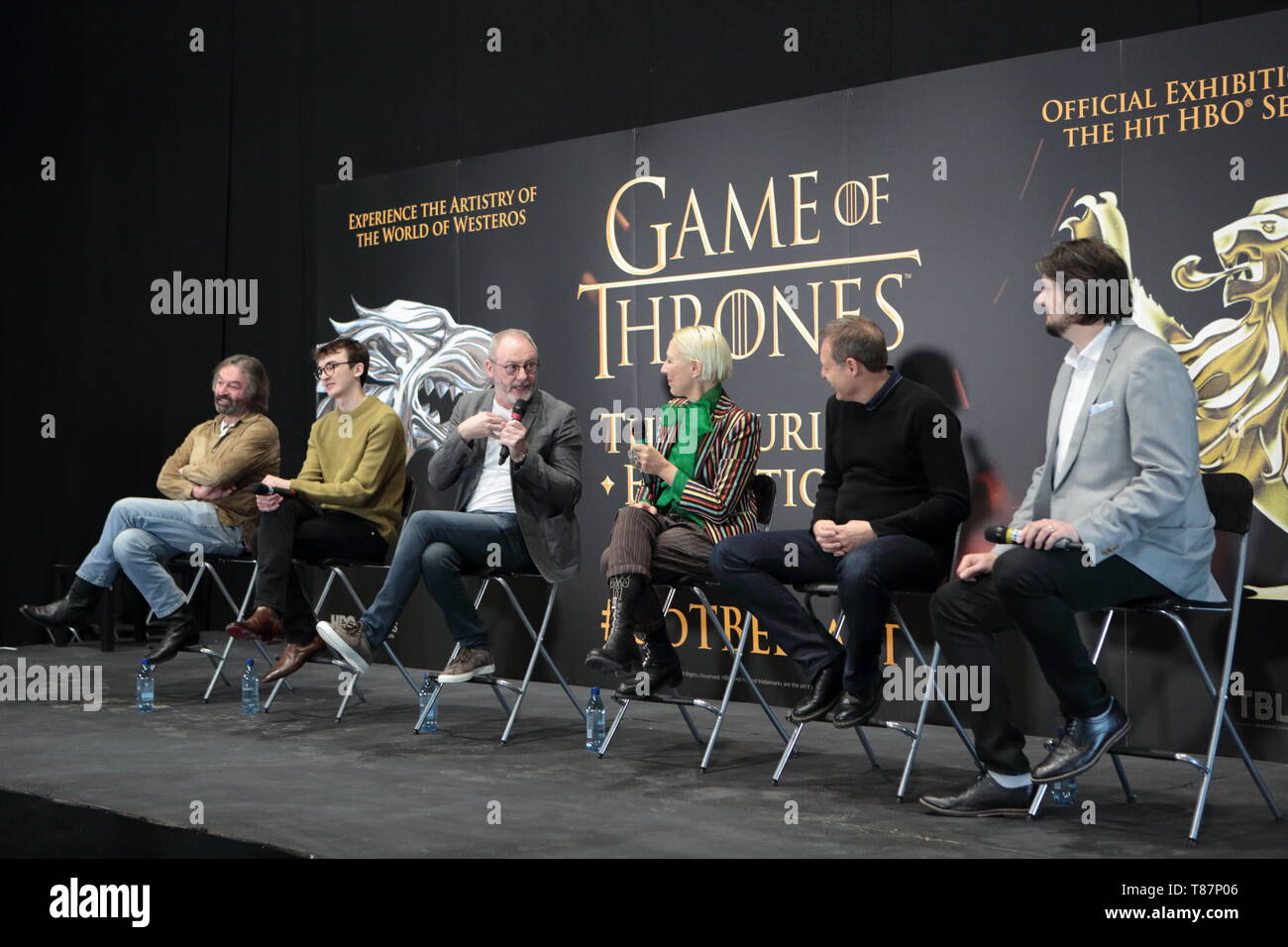 'Game of Thrones’ stars open the GAME OF THRONES: The Touring Exhibition at TEC Belfast   Featuring: Isaac Hempstead Wright, Ian Beattie, Liam Cunningham, Michele Clapton Where: Belfast N Ireland, United Kingdom When: 10 Apr 2019 Credit: WENN.com Stock Photo