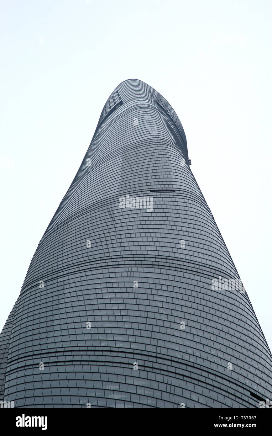 View up to Shanghai Tower on a Cloudy Day Stock Photo