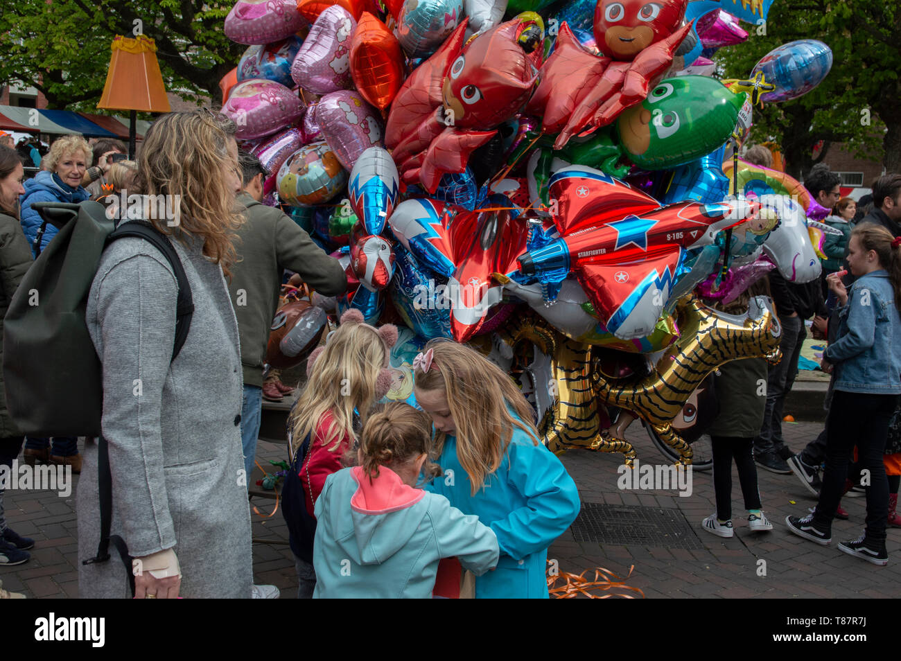 Selling Balloons On Kingsday Amsterdam The Netherlands 2019 Stock Photo