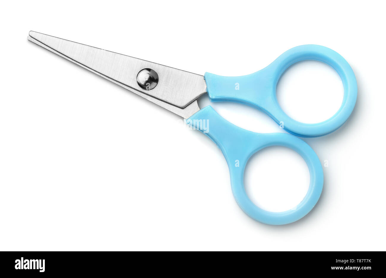 Side view of blue small scissors isolated on white Stock Photo
