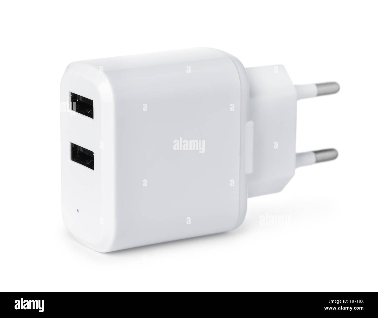 Double USB wall charger plug isolated on a white Stock Photo