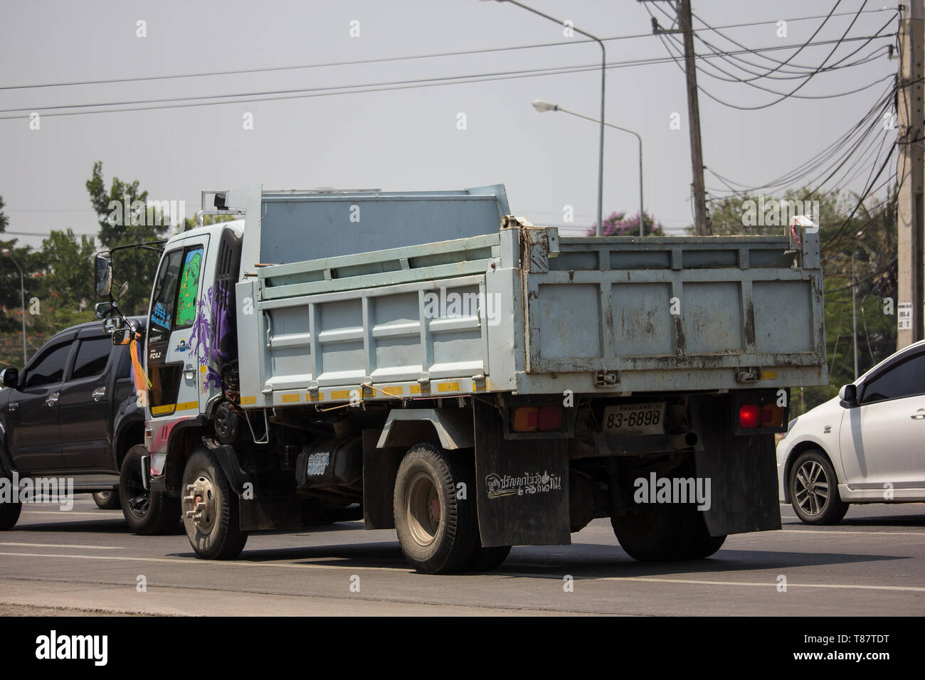 Chiangmai Thailand April 26 - Chiangmai Thailand April 26 2019 Private Isuzu Dump Truck On Road No1001 8 Km From Chiangmai Business Area T87TDT 