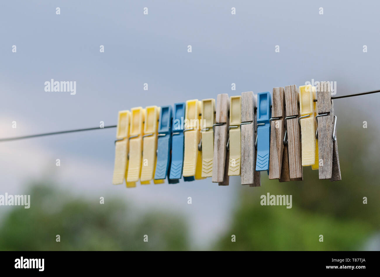 Premium Photo  Clothing peg on washing line. clothing pins on clothesline.  clothes pin in ukrainian colors.