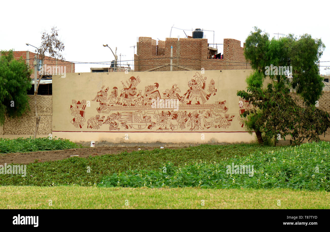 The Inner Wall of Royal Tombs of Sipan Museum, Huaca Rajada, Lambayeque, Chiclayo, Peru, South America Stock Photo
