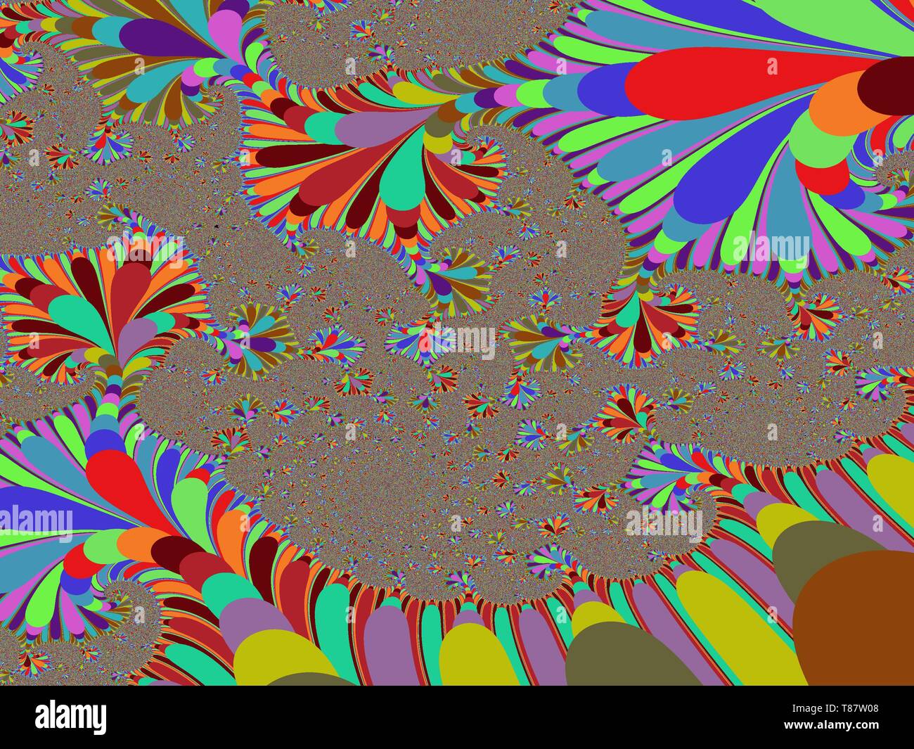 Part of the beautiful Mandelbrot Set, a fractal formed by iterating complex numbers. Can be visualised at endless degrees of magnification. Stock Photo