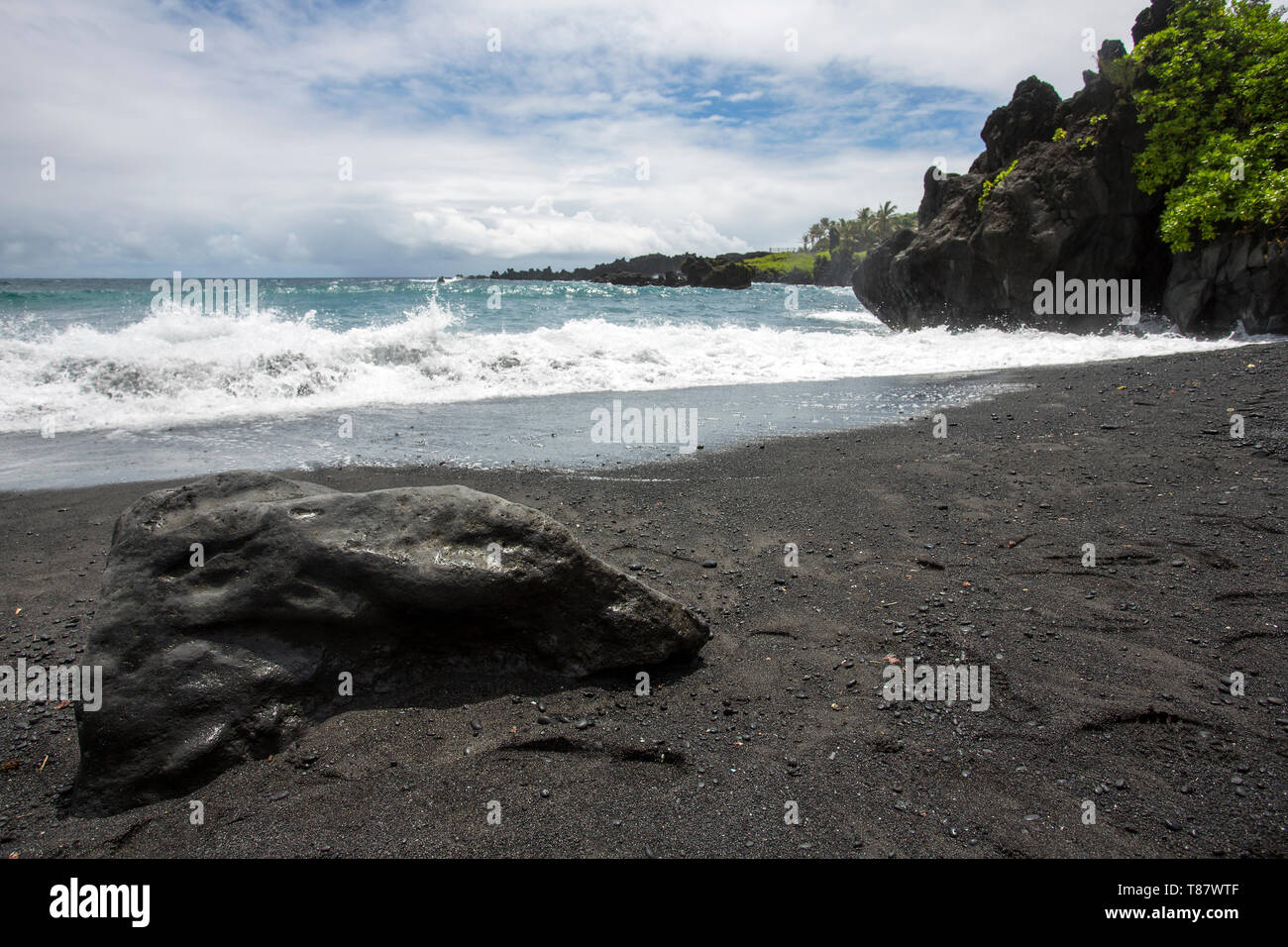 Black sand beach, Maui, Hawaii Stock Photo