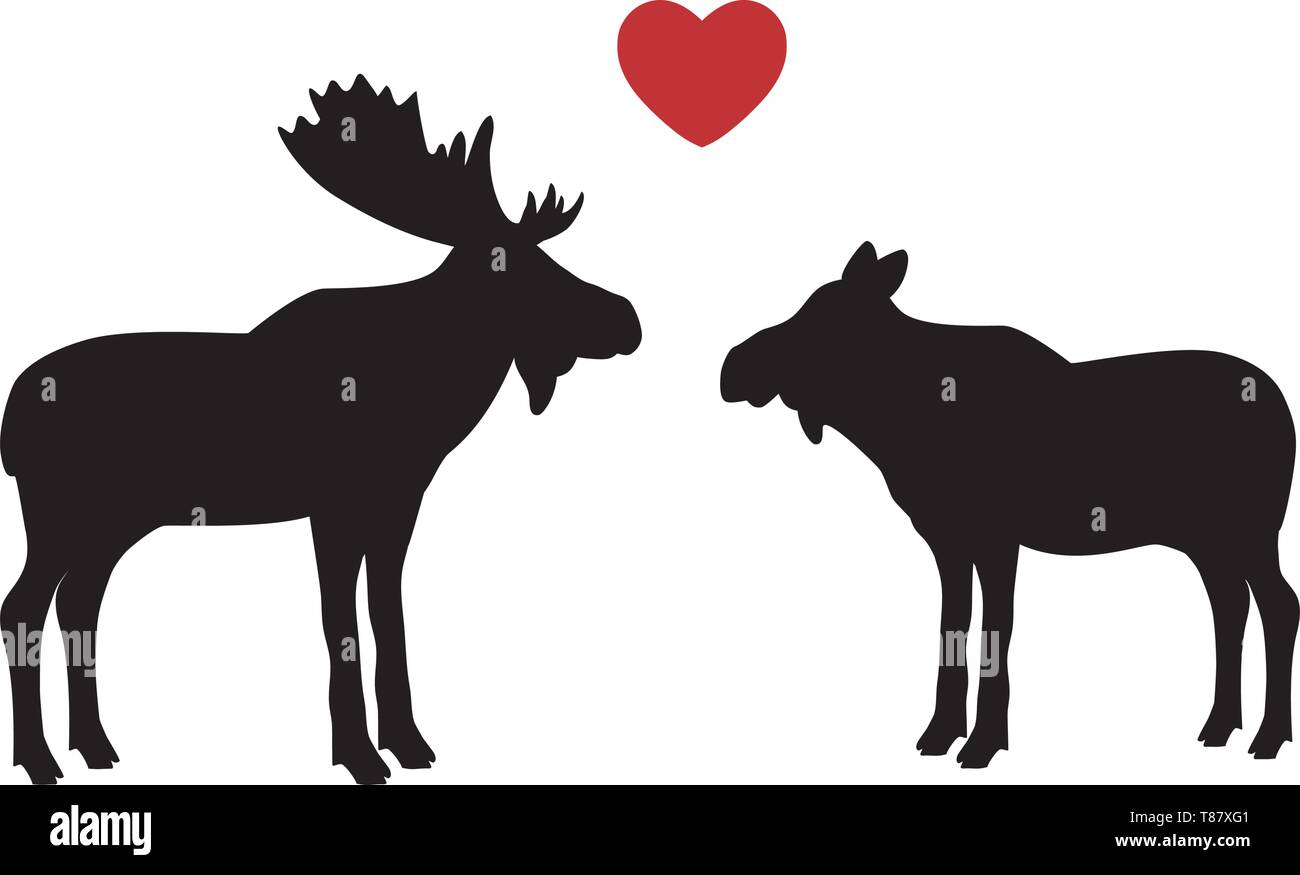 Elk moose love mammal black silhouette animal Stock Vector