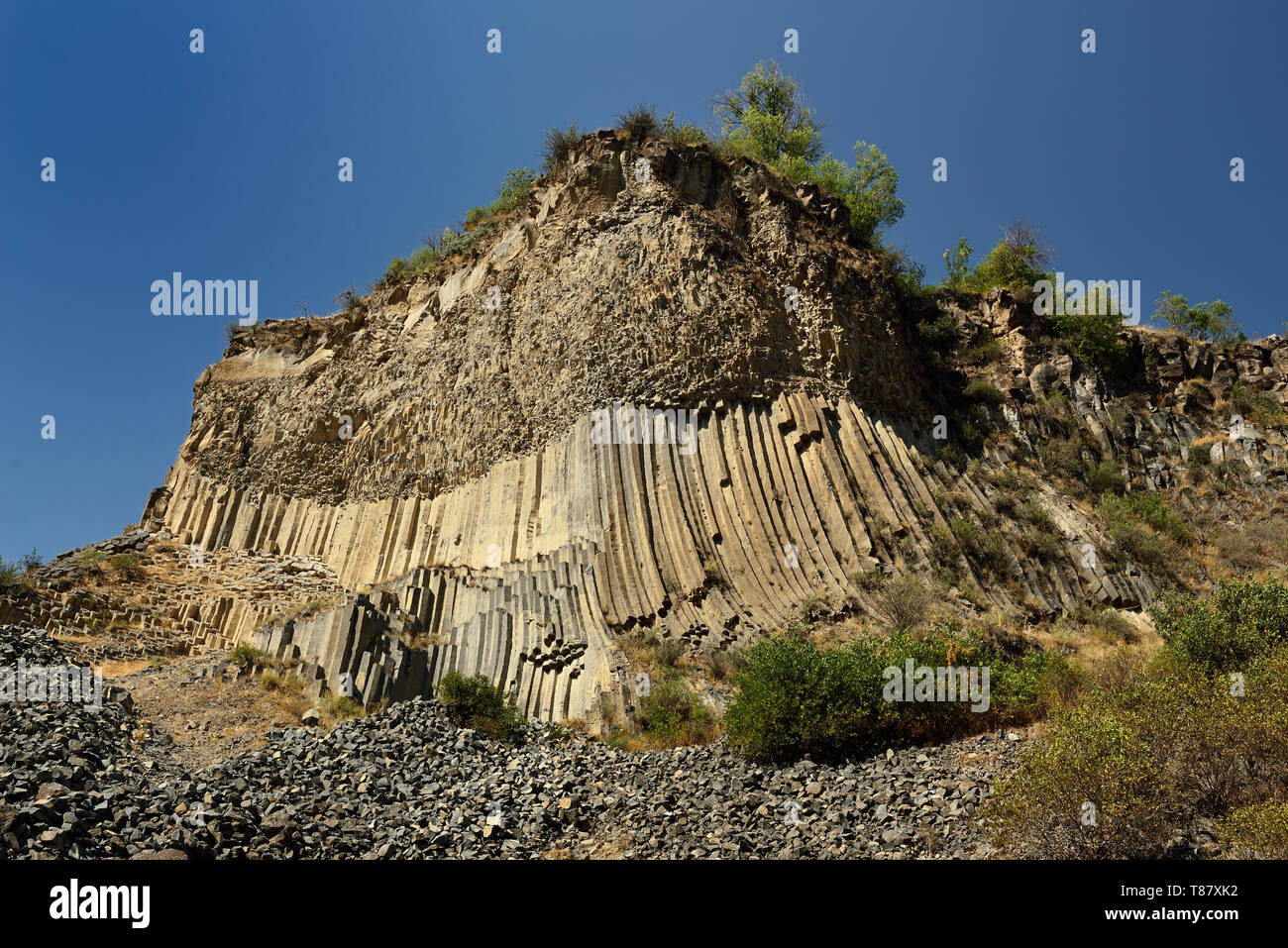 “Symphony of the Stones' geological rock formation basalt columns in the gorge near Garni, Armenia. Stock Photo