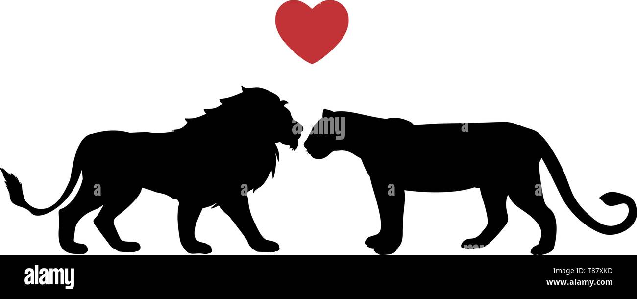 Lion and lioness love predator black silhouette animal Stock Vector