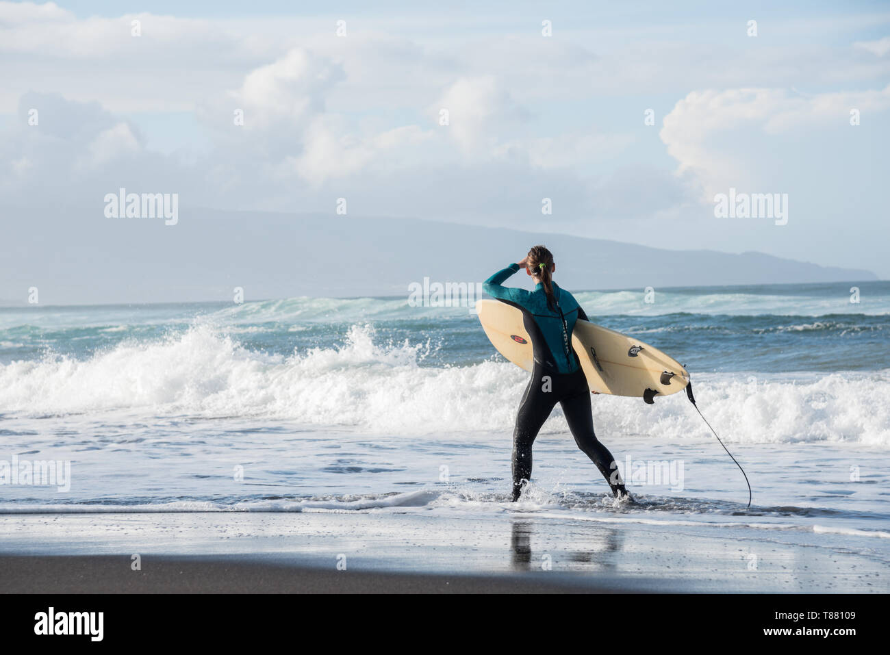 girl with surfboard Stock Photo
