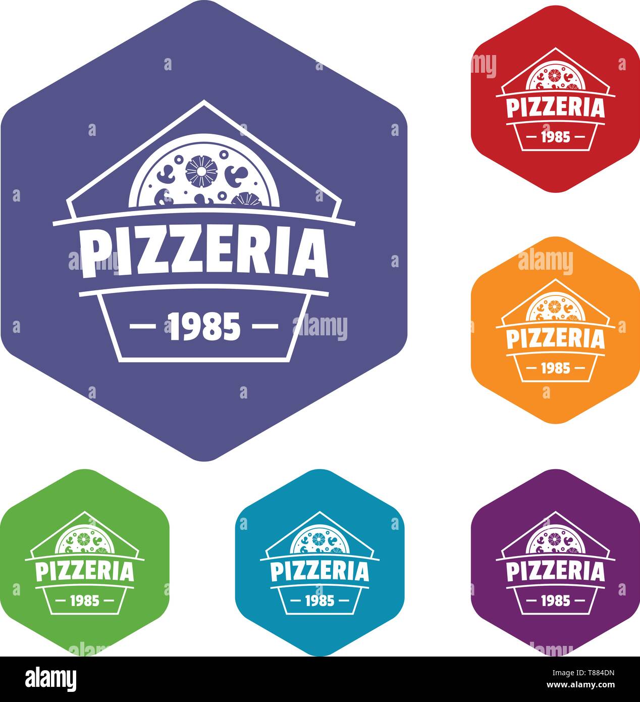 Pizza icons vector hexahedron Stock Vector