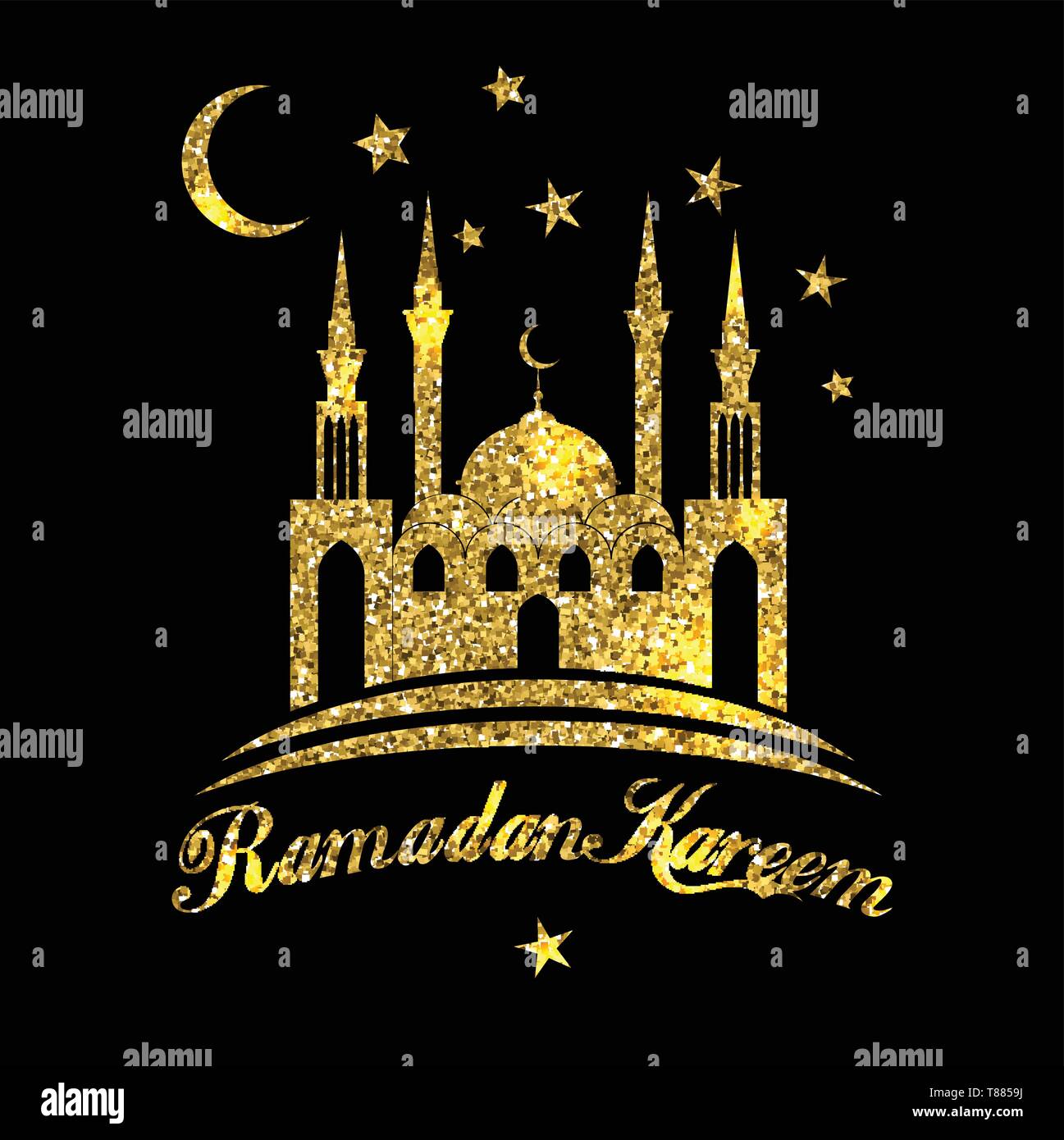 Ramadan Kareem or Eid mubarak greeting background Islamic with gold mosque  on black color background Stock Vector Image & Art - Alamy