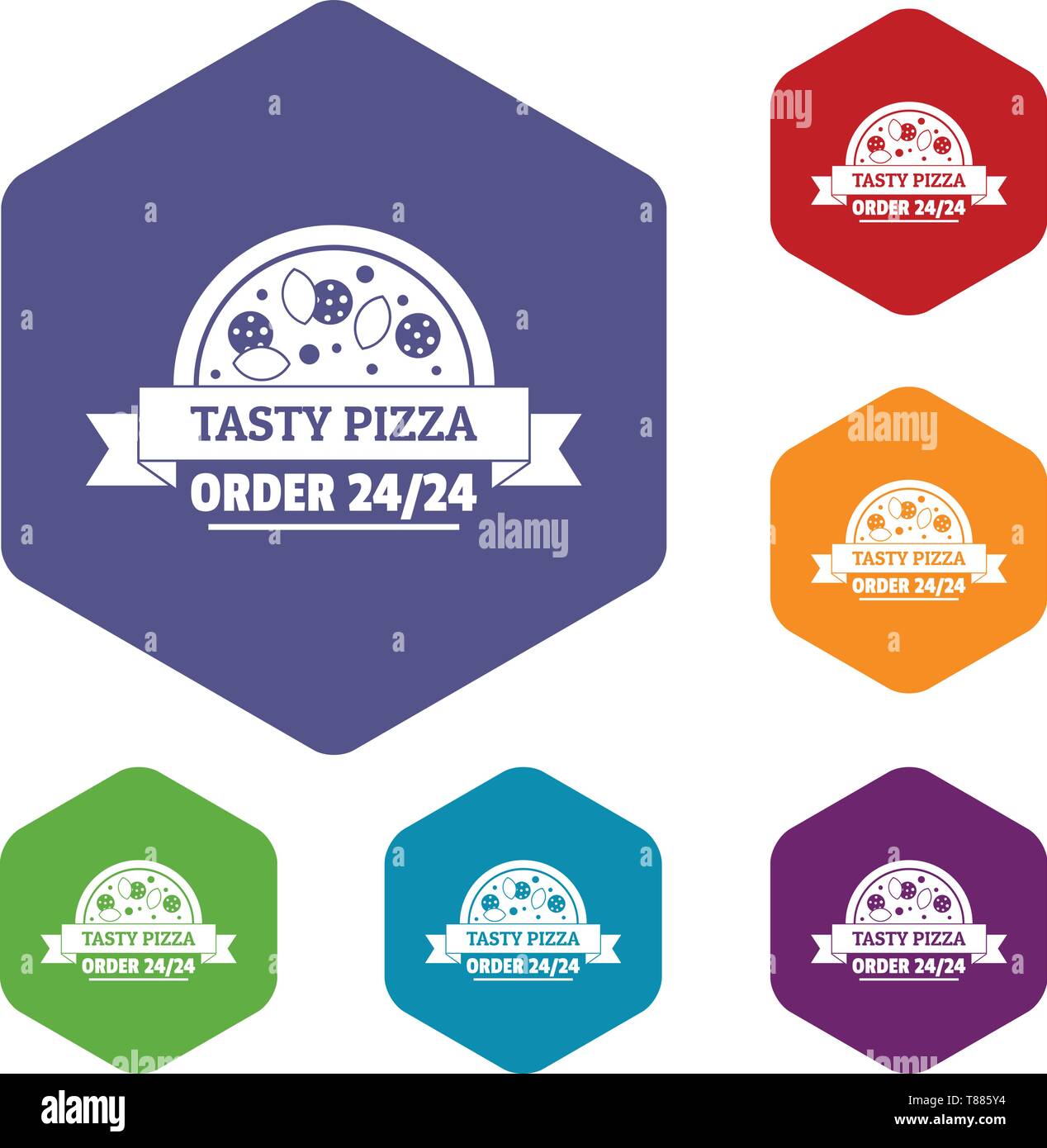 Pizza order icons vector hexahedron Stock Vector