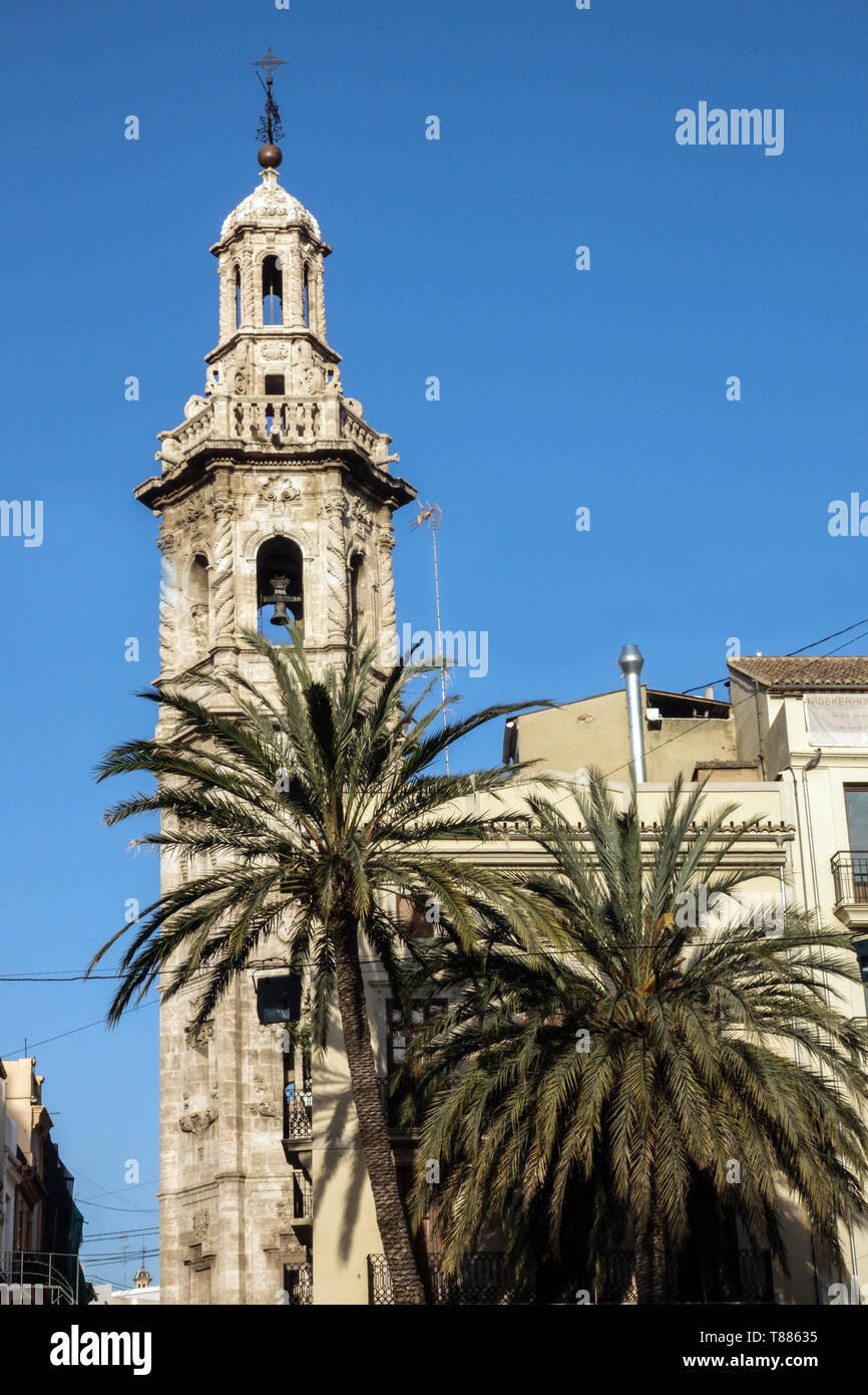 Valencia City Spain, Valencia Old Town Santa Catalina Belfry Tower Stock Photo
