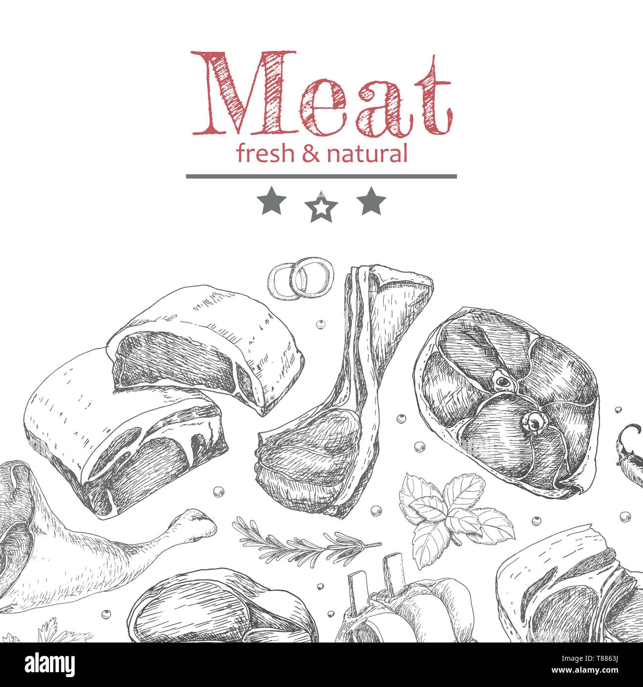 Vector background with meat products. Vector illustration for your