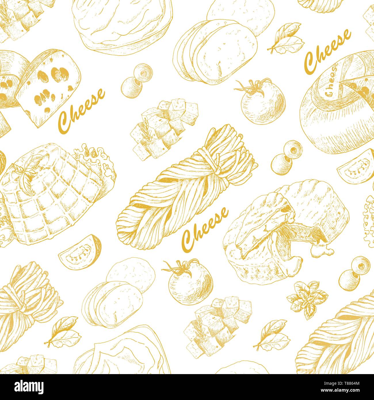 Seamless pattern with cheese products. Vector illustration for your design Stock Vector