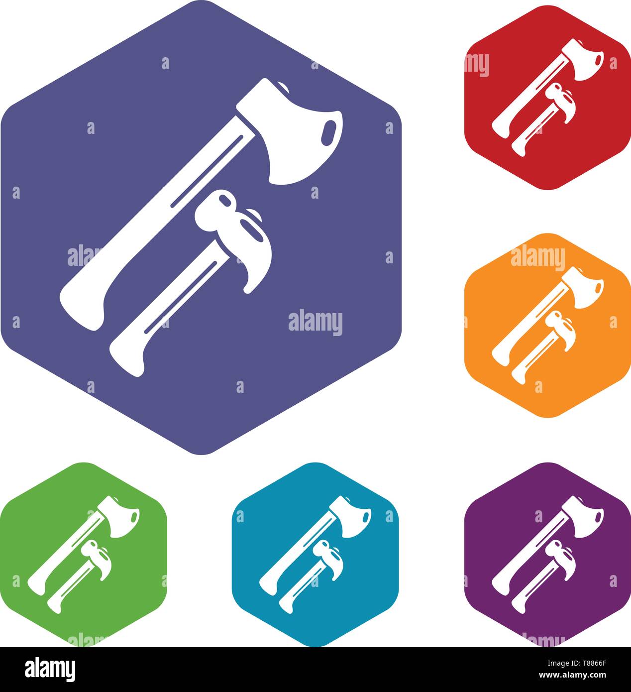 Hammer and axe icons vector hexahedron Stock Vector