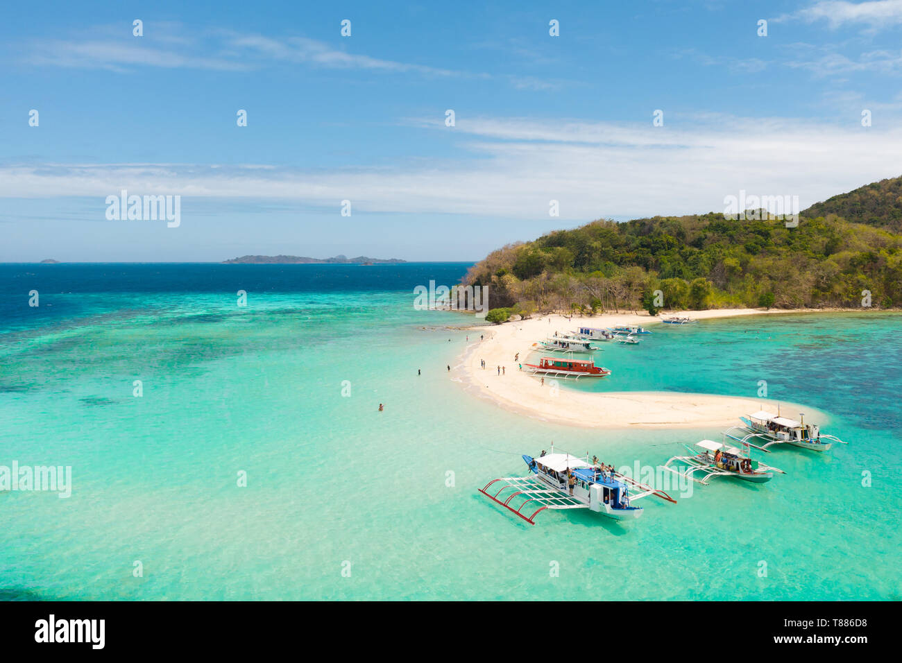 Aerial view tropical beach on island Ditaytayan. tropical island with ...