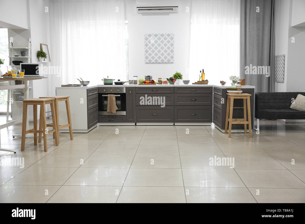 Interior of modern kitchen with stylish furniture Stock Photo - Alamy