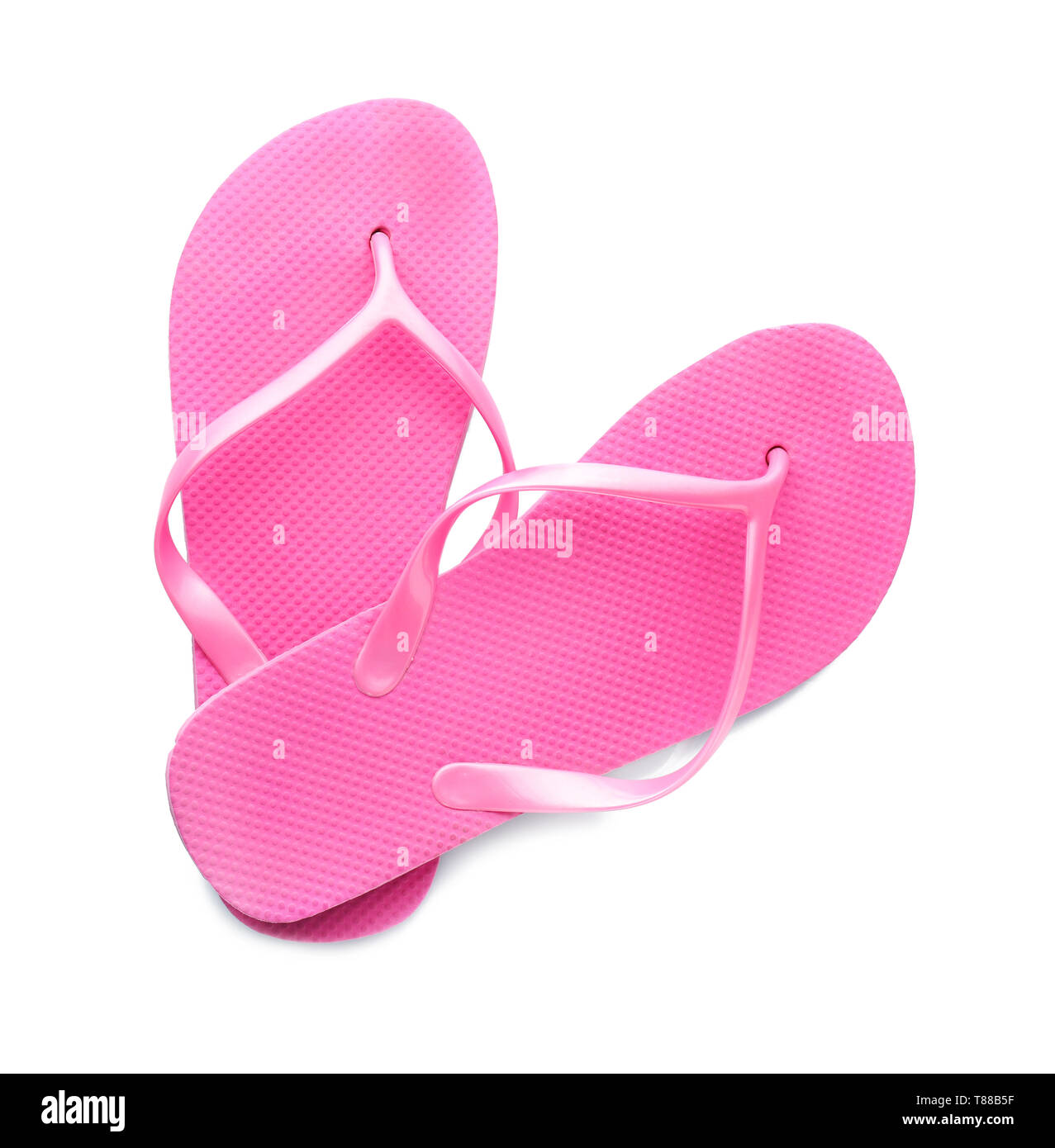 Female beach flip-flops on white background Stock Photo - Alamy