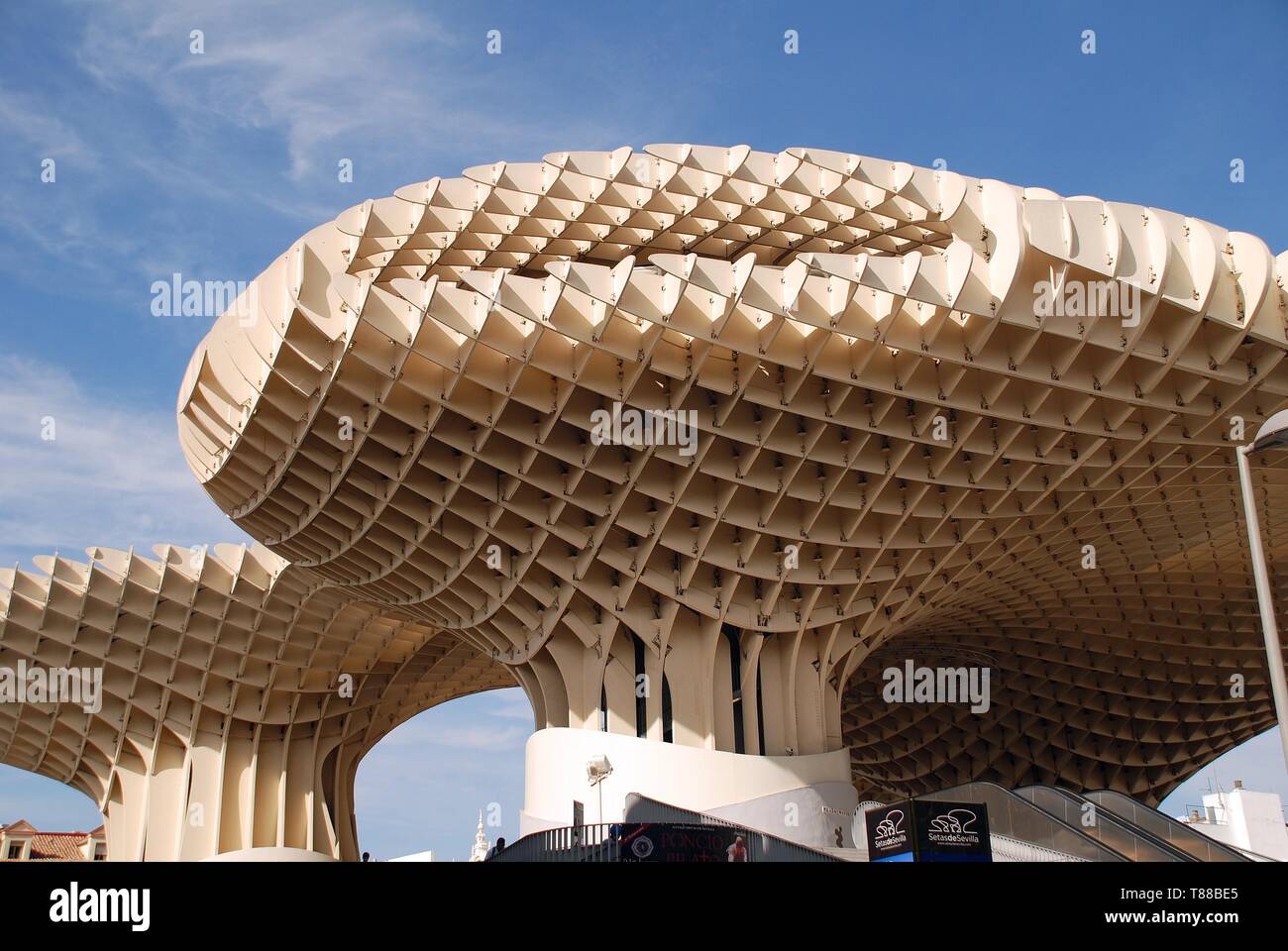 The Metropol Parasol, known as Las Setas de Sevilla (Mushrooms of Seville) at the Plaza de la Encarnacion in Seville, Spain on April 2, 2019. Stock Photo