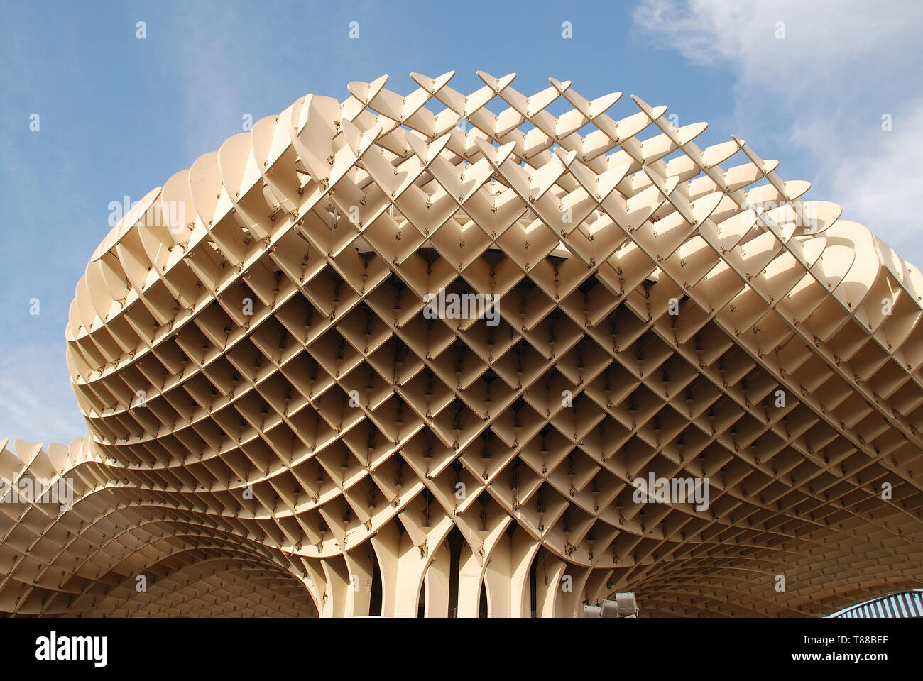 The Metropol Parasol, known as Las Setas de Sevilla (Mushrooms of Seville) at the Plaza de la Encarnacion in Seville, Spain on April 2, 2019. Stock Photo
