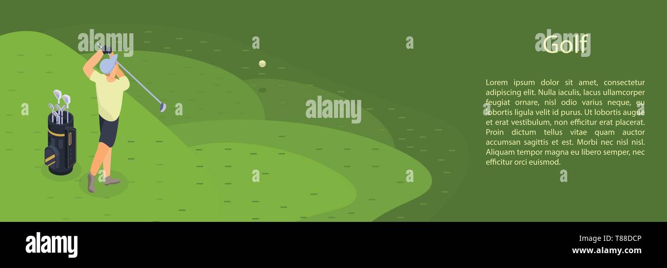 Man play golf concept banner, isometric style Stock Vector
