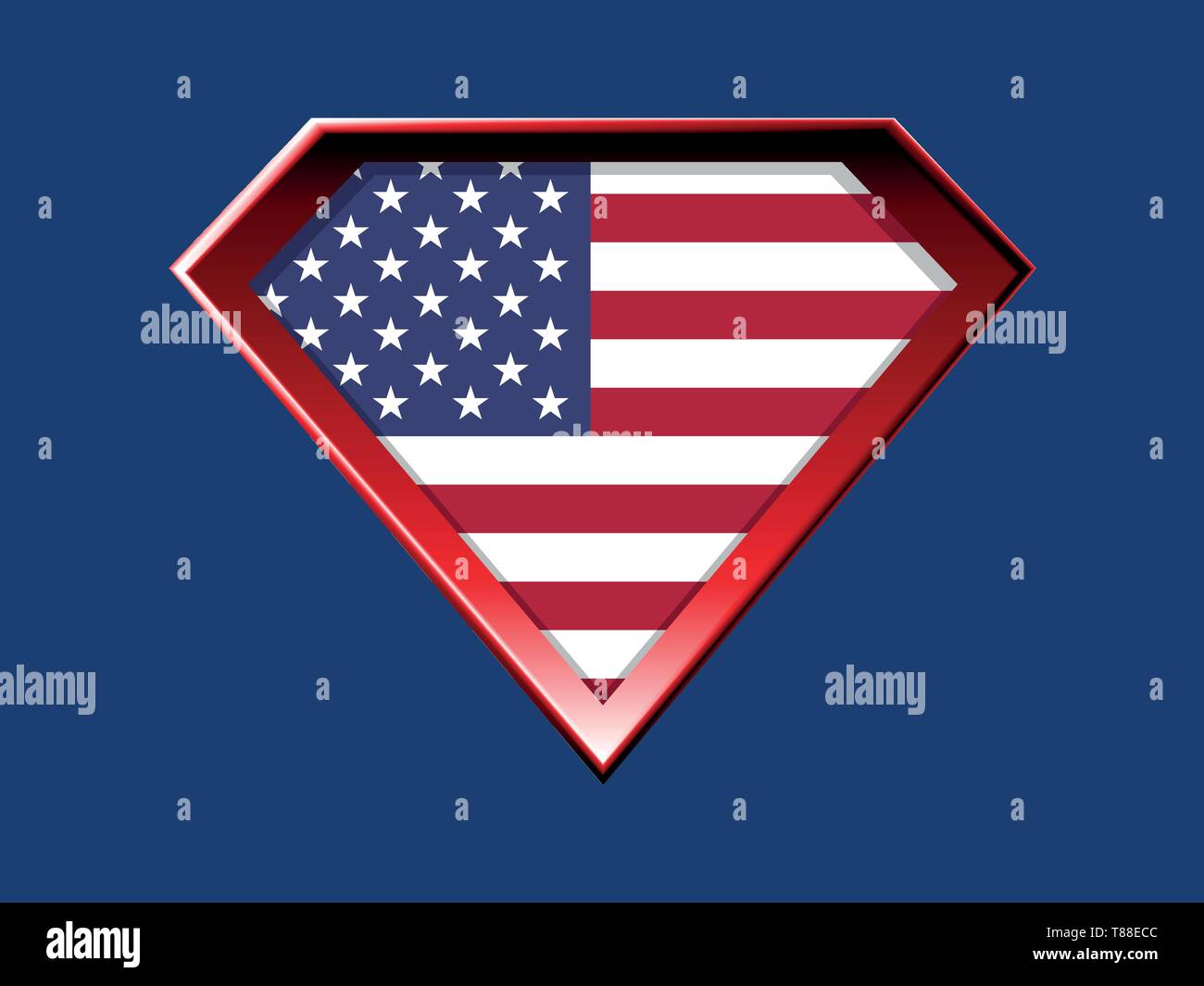 American flag in super hero shield Stock Vector