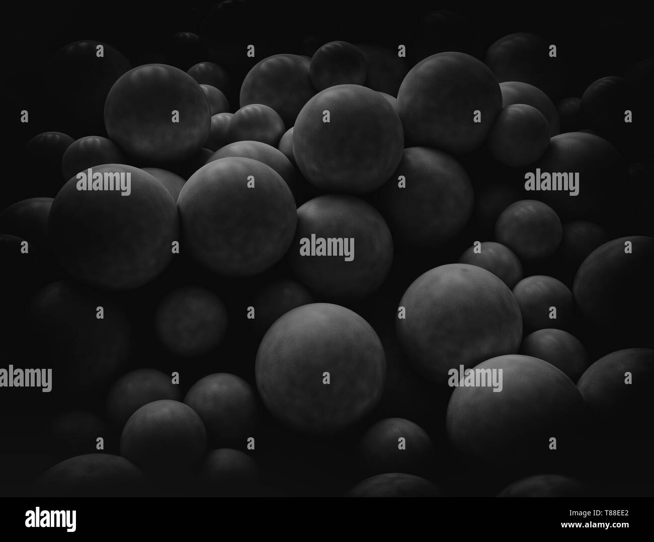 Abstract cluster of stone texture spheres or cells in the dark Stock Photo
