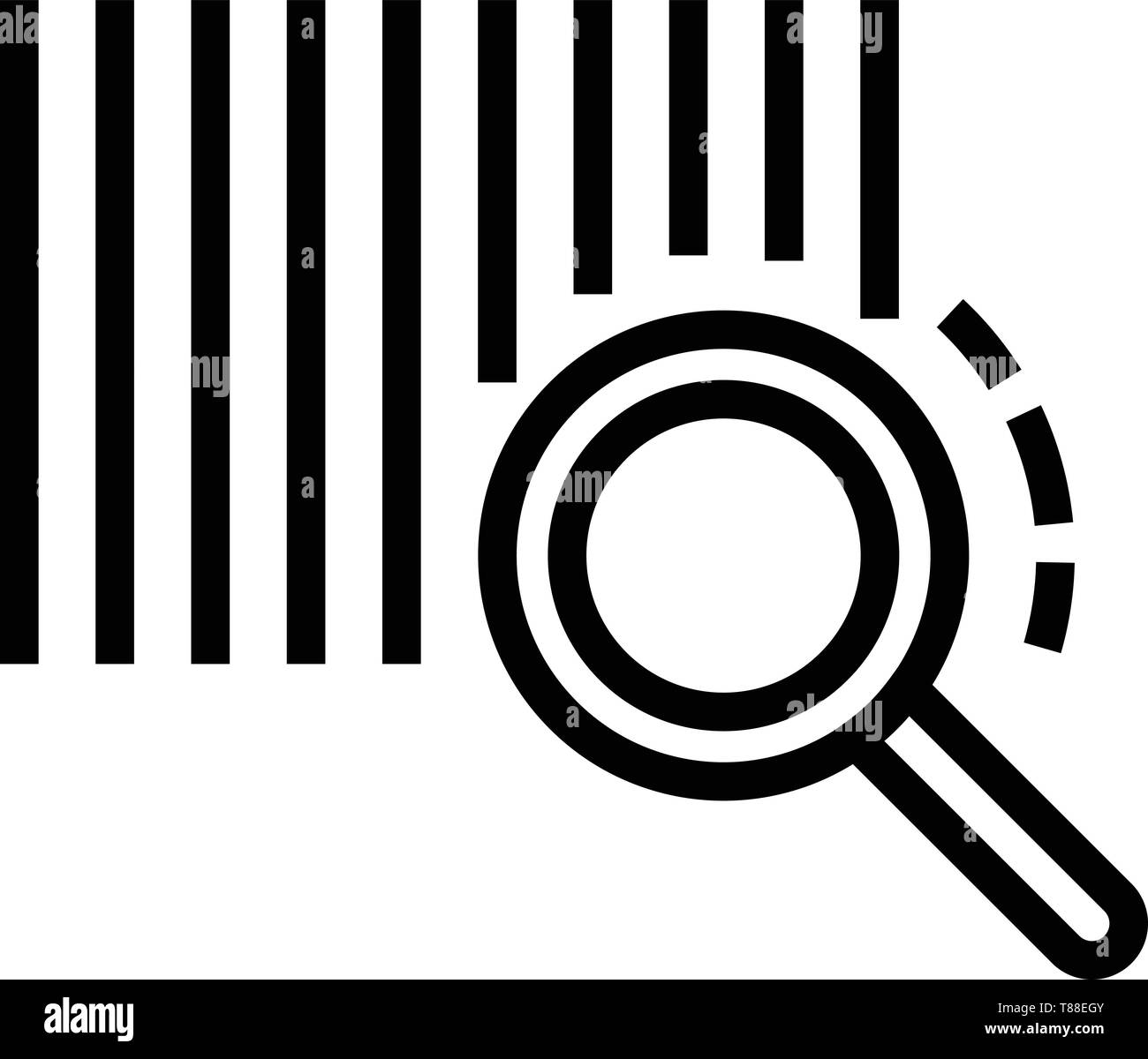 Barcode and magnifying glass icon, outline style Stock Vector