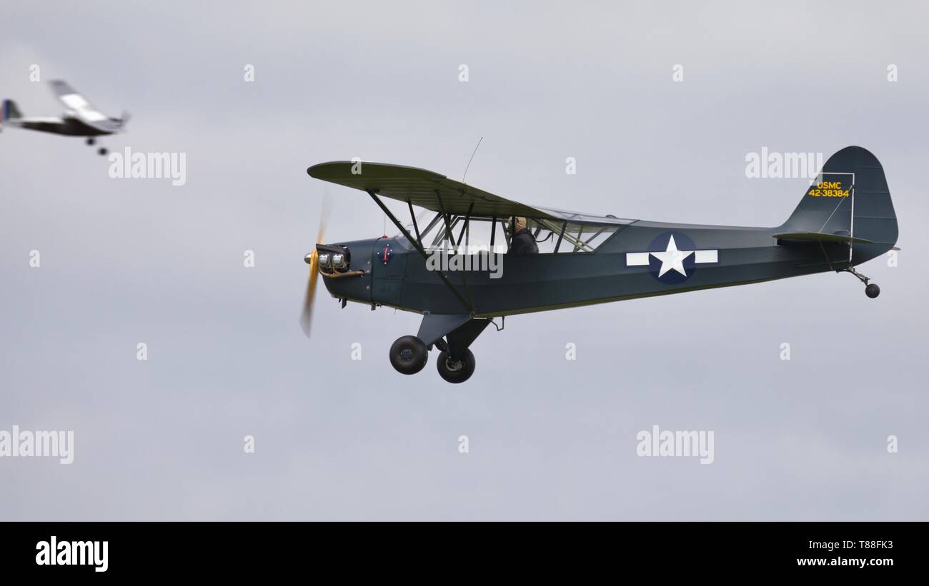 Piper L-4j Grasshopper flying at Shuttleworth season premiere airshow on the 5th May 2019 Stock Photo