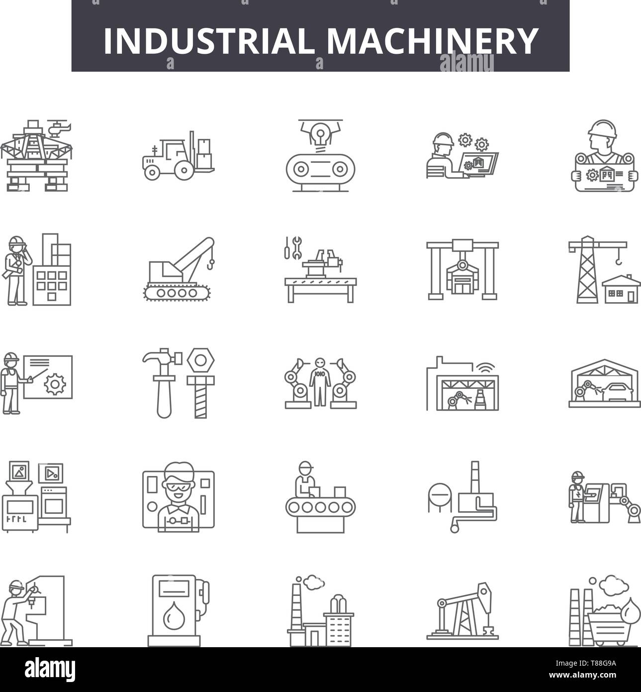 Machinery machinery line icons, signs, vector set, outline concept, linear illustration Stock Vector