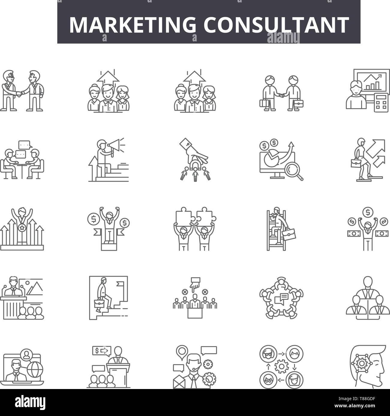 Marketing consultant line icons, signs, vector set, outline concept